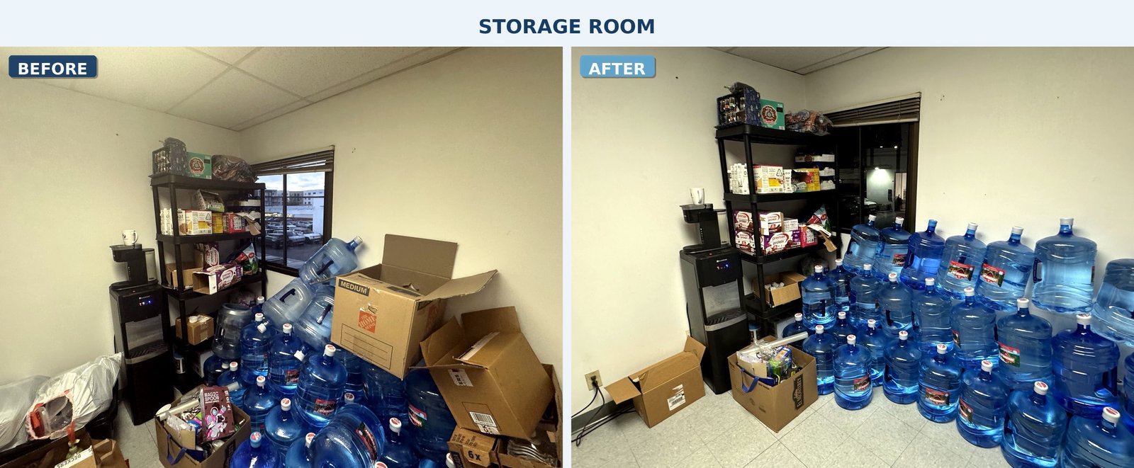 Storage room before and after organization