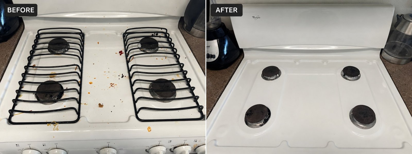 Deep vs standard cleaning — stovetop close-up